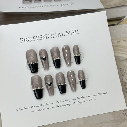 Black-brown nail art heart adhesive nails