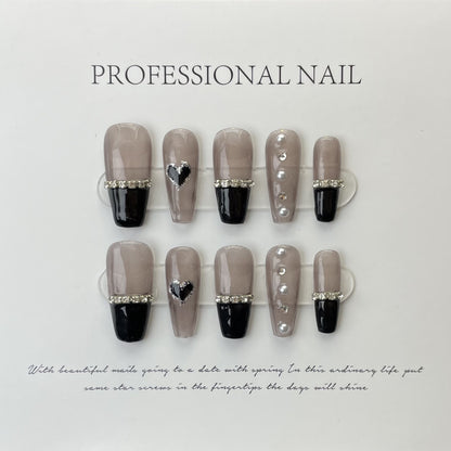 Black-brown nail art heart adhesive nails