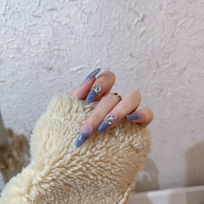 Handmade nail simple heart gradient blue press on nails