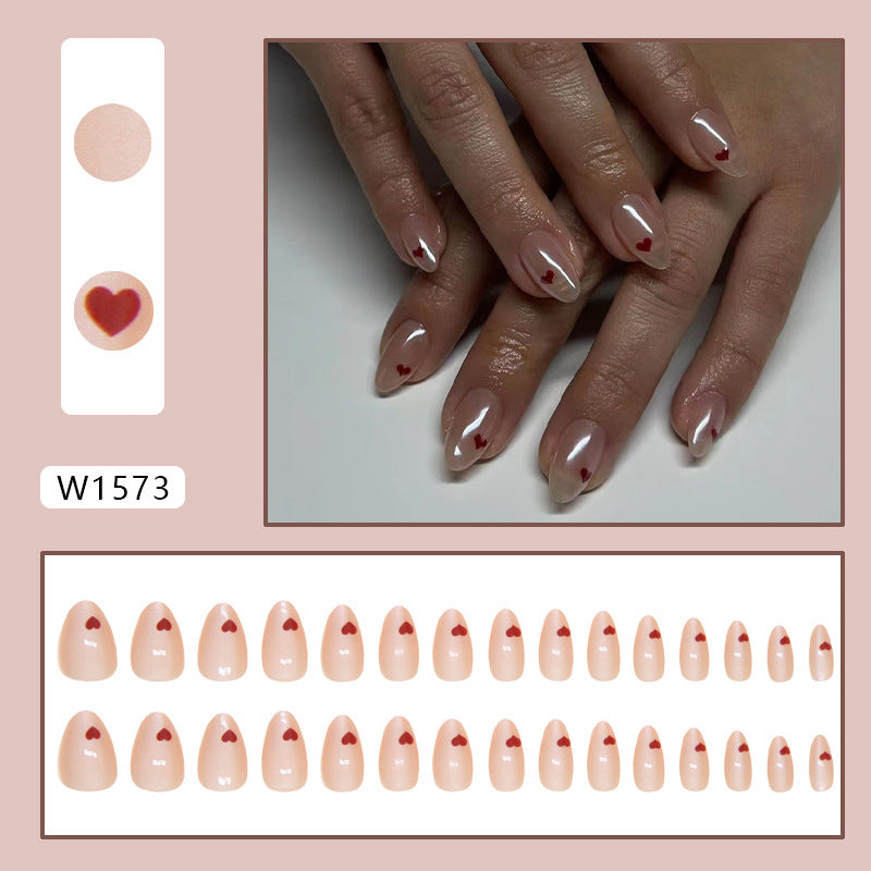 Light color heart shape fake nail wearing nude almond press on nail 30pcs