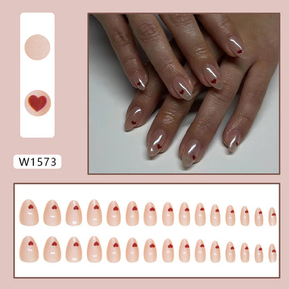 Light color heart shape fake nail wearing nude almond press on nail 30pcs