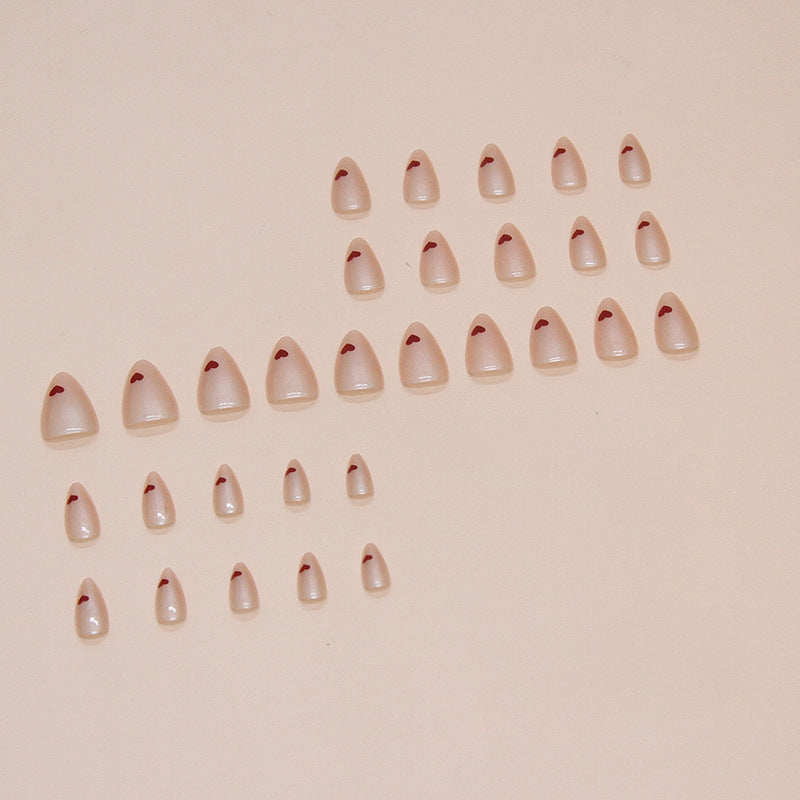 Light color heart shape fake nail wearing nude almond press on nail 30pcs