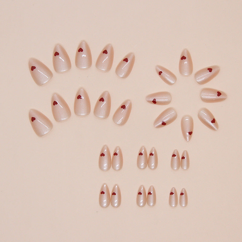 Light color heart shape fake nail wearing nude almond press on nail 30pcs