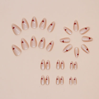 Light color heart shape fake nail wearing nude almond press on nail 30pcs