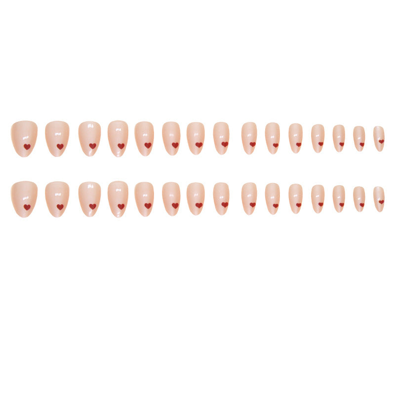 Light color heart shape fake nail wearing nude almond press on nail 30pcs