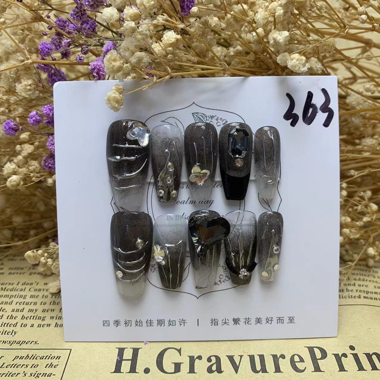 Black nail art ink-dyed high-end hot girl removable Press on coffin nails