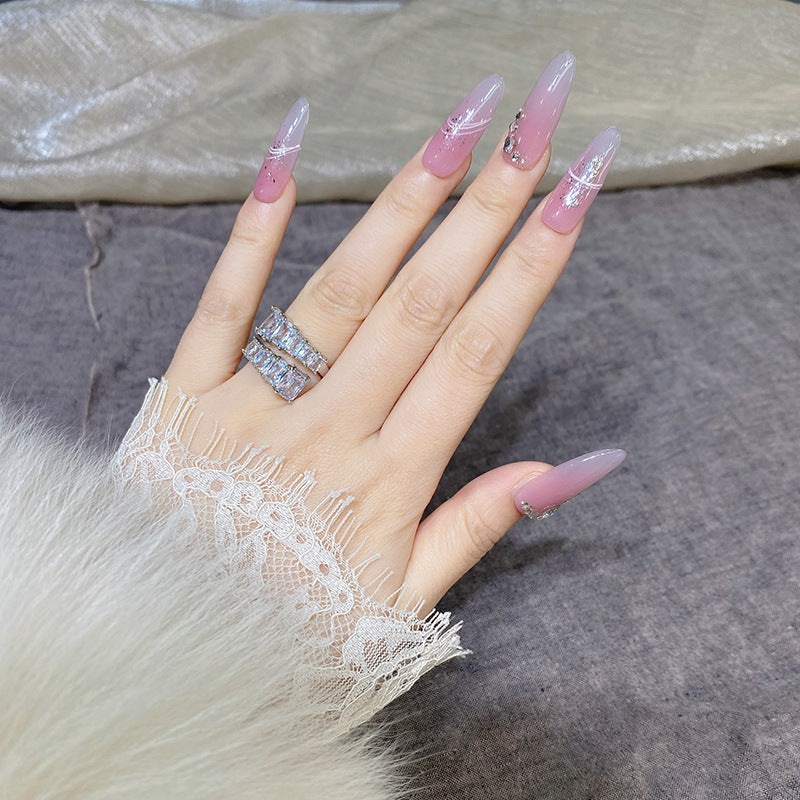 New style ins versatile exquisite long almond nail diamond decor fake nail