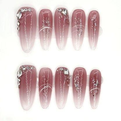 New style ins versatile exquisite long almond nail diamond decor fake nail