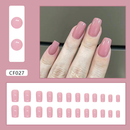 Medium long design light pink square 24pcs gel sticker press on nail