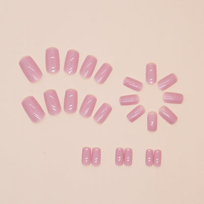 Medium long design light pink square 24pcs gel sticker press on nail