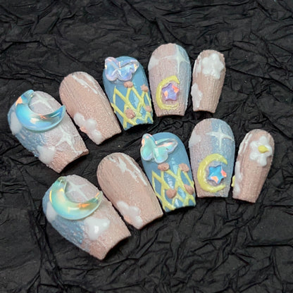 Handmade magic girl cute color reusable press on nail tip