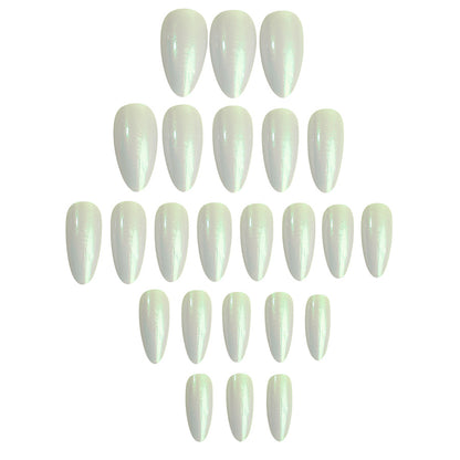 Popular metal texture nail wear almond white color pure simple press on nail