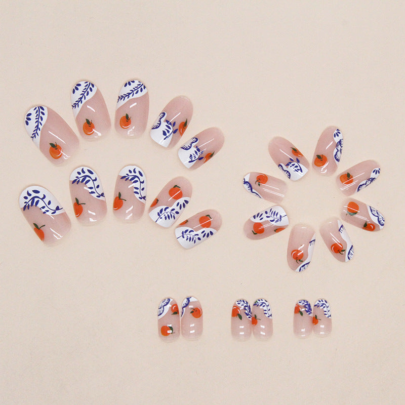 Nude color orange persimmon blue white porcelain luxury press on nail