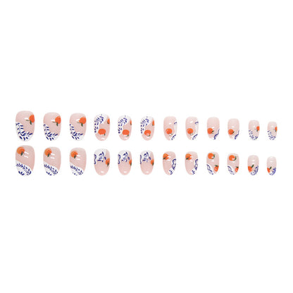 Nude color orange persimmon blue white porcelain luxury press on nail