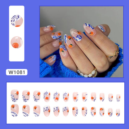 Nude color orange persimmon blue white porcelain luxury press on nail