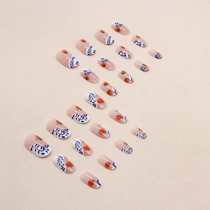 Nude color orange persimmon blue white porcelain luxury press on nail