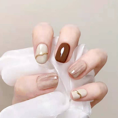 Removable nude smudge soft short design fake nail with 24pcs