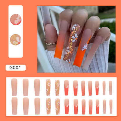 Free Shipping Frosted golden orange french length press on nail