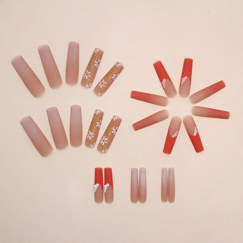 Free Shipping Frosted golden orange french length press on nail