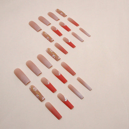 Free Shipping Frosted golden orange french length press on nail