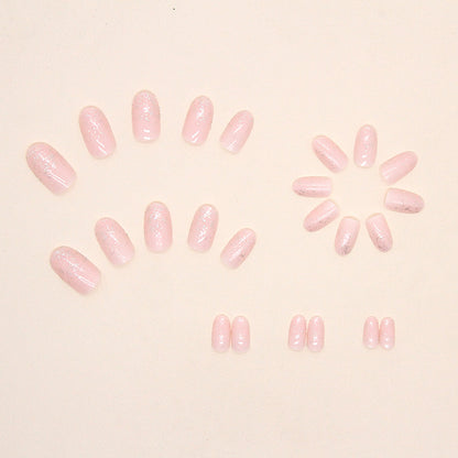 Simple design oval pink color glaze women press on nail with bling