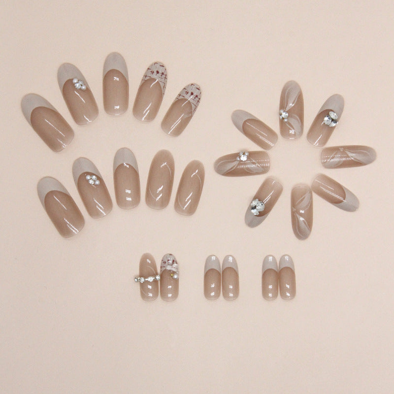 Nude grey color French design fake nail sweet women press on nail