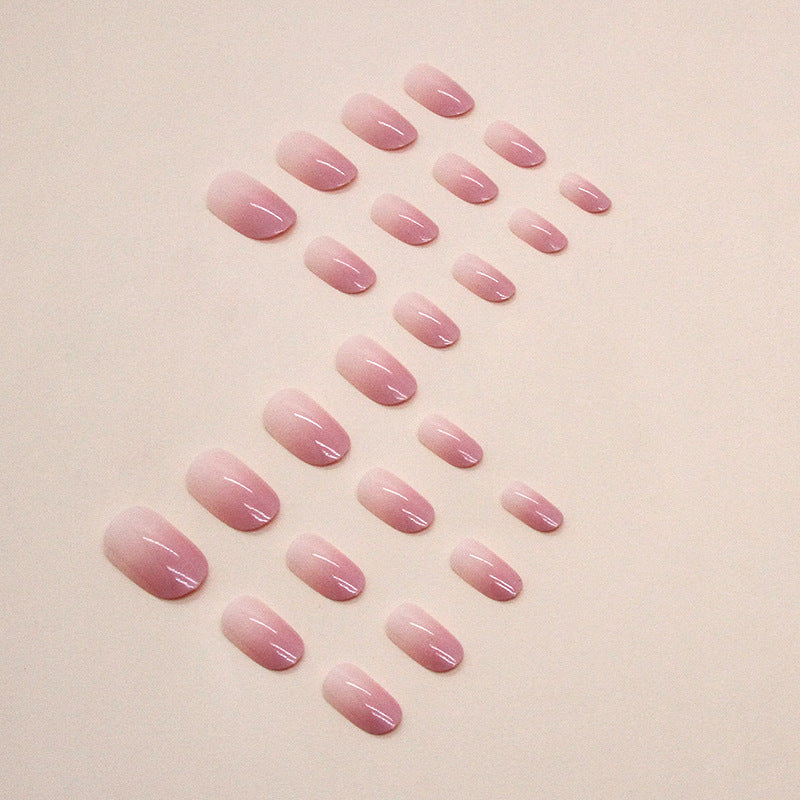 Girl pink color gradient glaze fake nail oval sweet press on nail