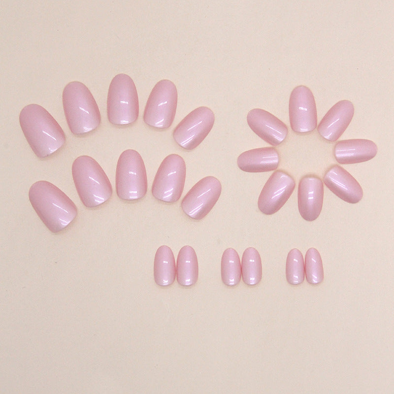 Magic mirror powder pink color women oval shape short press on nail