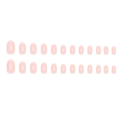 Simple design oval pink color glaze women press on nail with bling