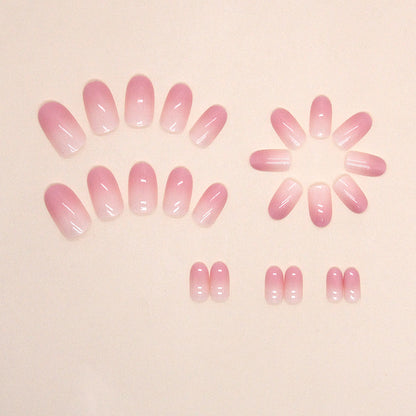 Girl pink color gradient glaze fake nail oval sweet press on nail