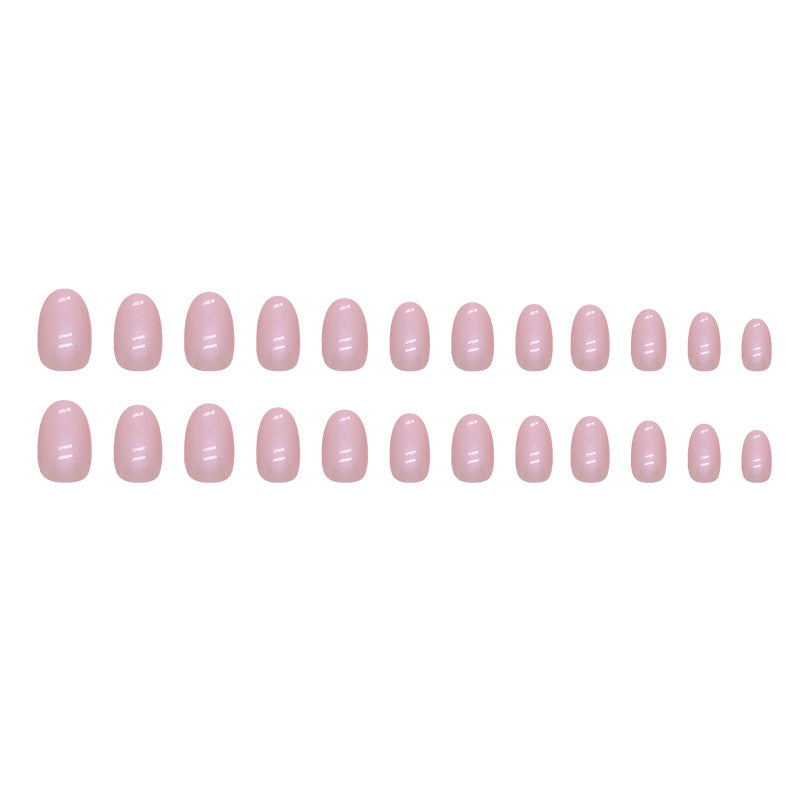 Magic mirror powder pink color women oval shape short press on nail