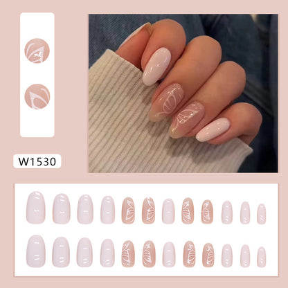 European and American design gel sticker 24pcs white nude press on nail