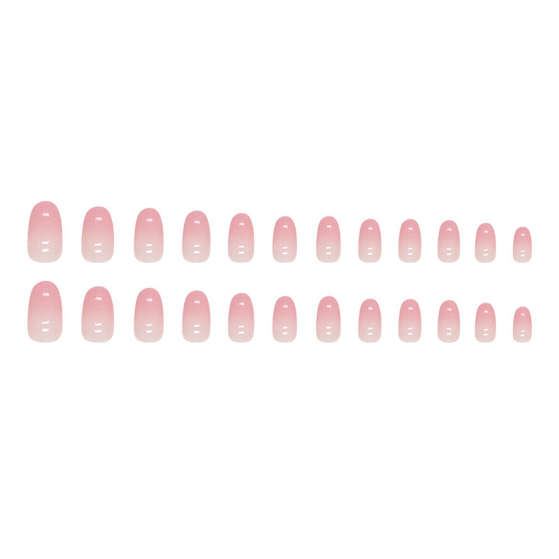 Girl pink color gradient glaze fake nail oval sweet press on nail