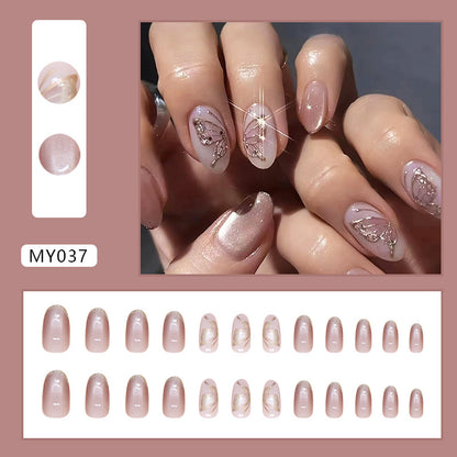 High quality cat eye 3D butterfly pattern nude color oval press on nail