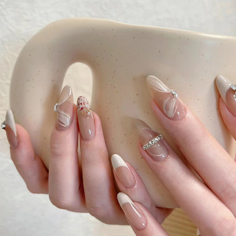 Nude grey color French design fake nail sweet women press on nail