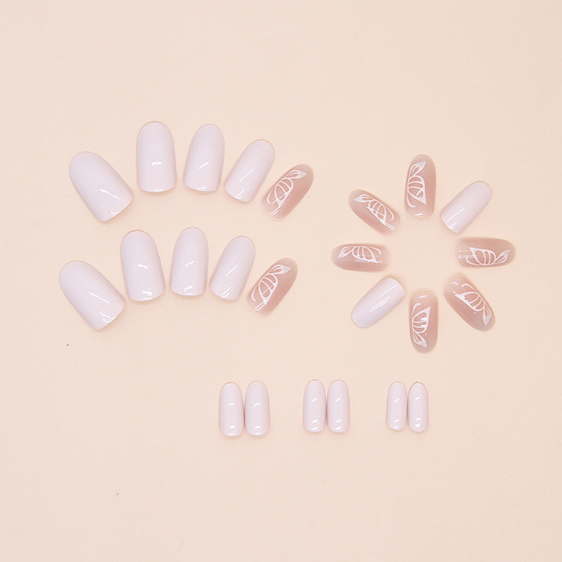 European and American design gel sticker 24pcs white nude press on nail