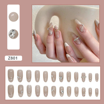 Nude grey color French design fake nail sweet women press on nail