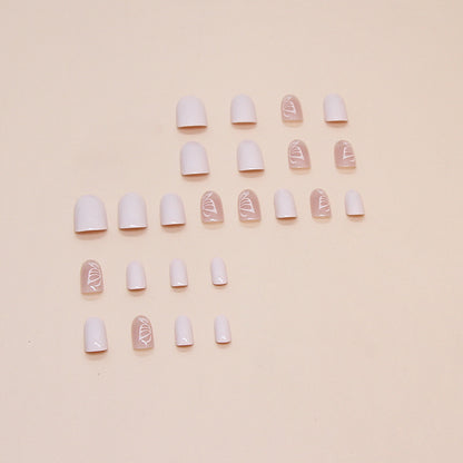 European and American design gel sticker 24pcs white nude press on nail