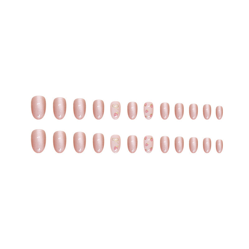 Detachable cute little fresh strawberry cat's eye press on nail with oval shape