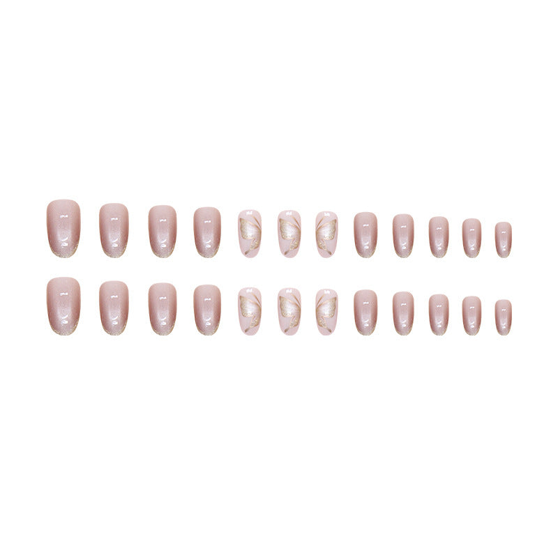 High quality cat eye 3D butterfly pattern nude color oval press on nail