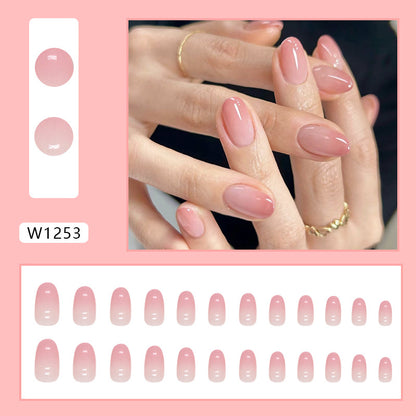 Girl pink color gradient glaze fake nail oval sweet press on nail