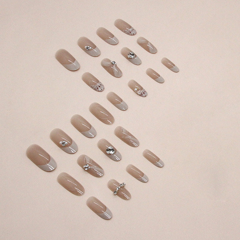 Nude grey color French design fake nail sweet women press on nail