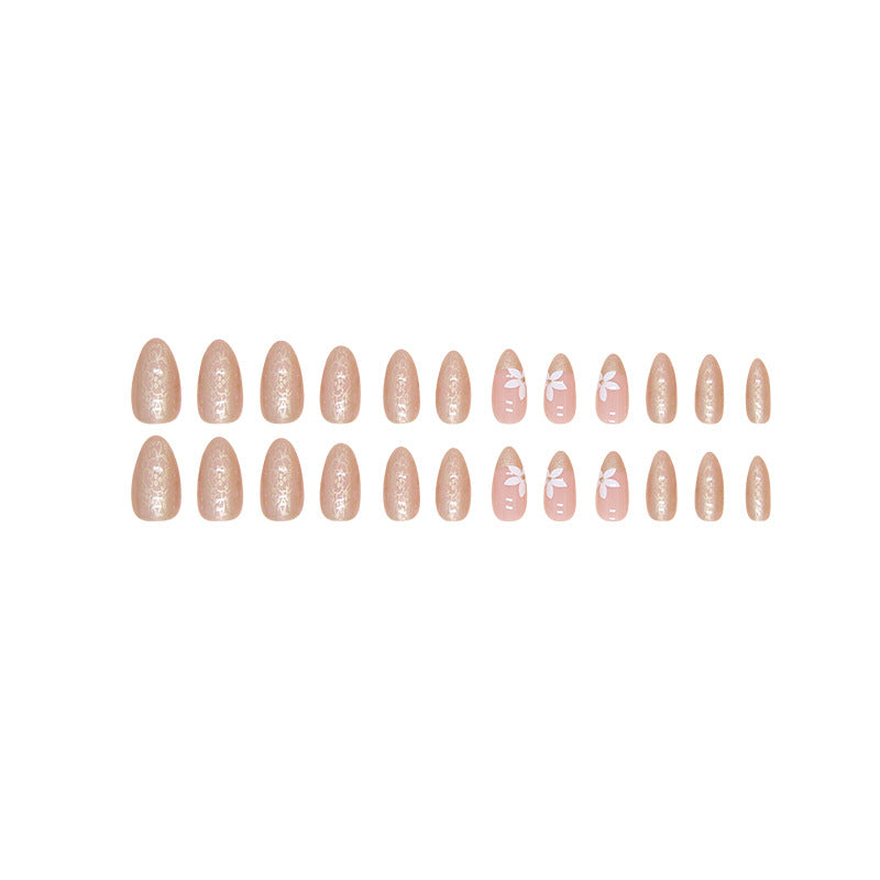 Gold blooming fake nail wearing almond 24pcs press on nail