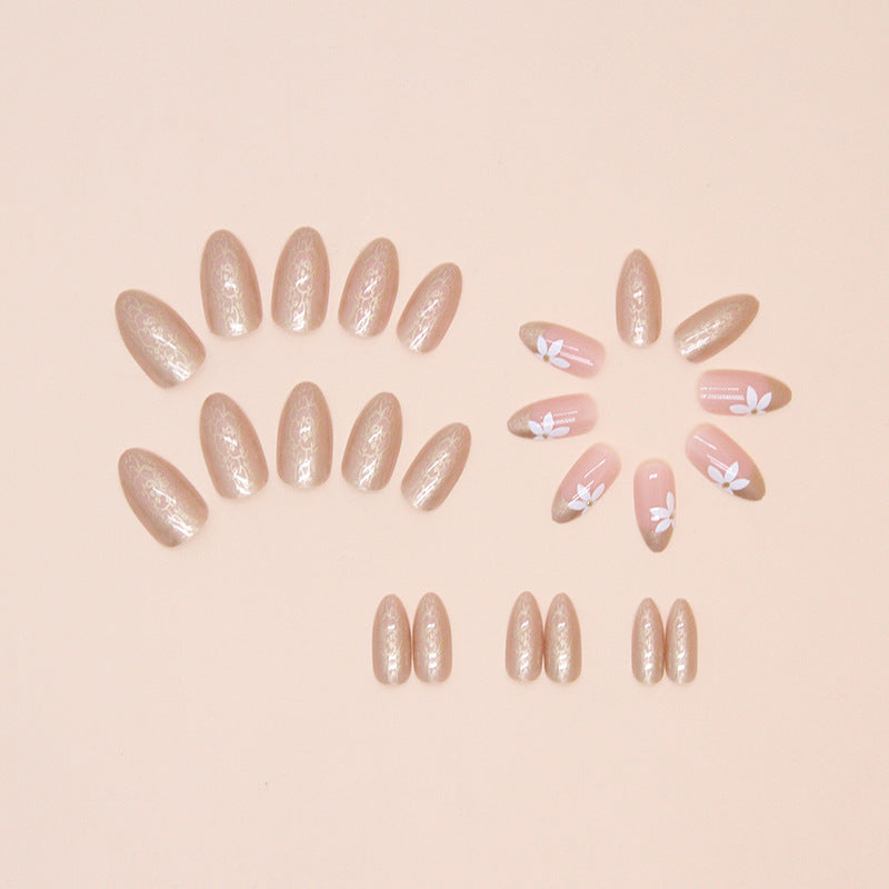 Gold blooming fake nail wearing almond 24pcs press on nail