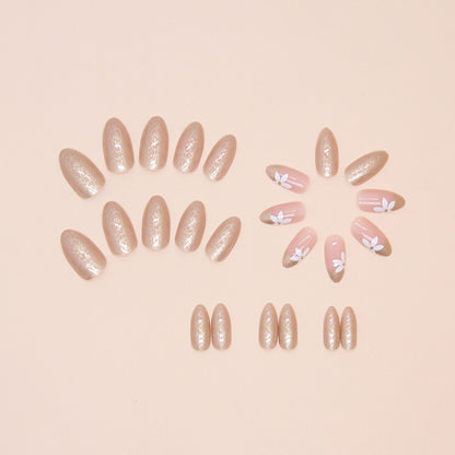 Gold blooming fake nail wearing almond 24pcs press on nail