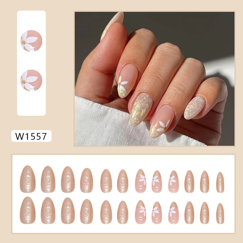 Gold blooming fake nail wearing almond 24pcs press on nail