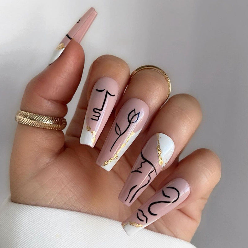 Free Shipping Freehand sketching trapezoid press on nail