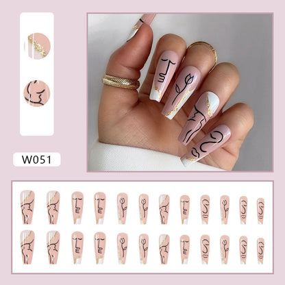 Free Shipping Freehand sketching trapezoid press on nail