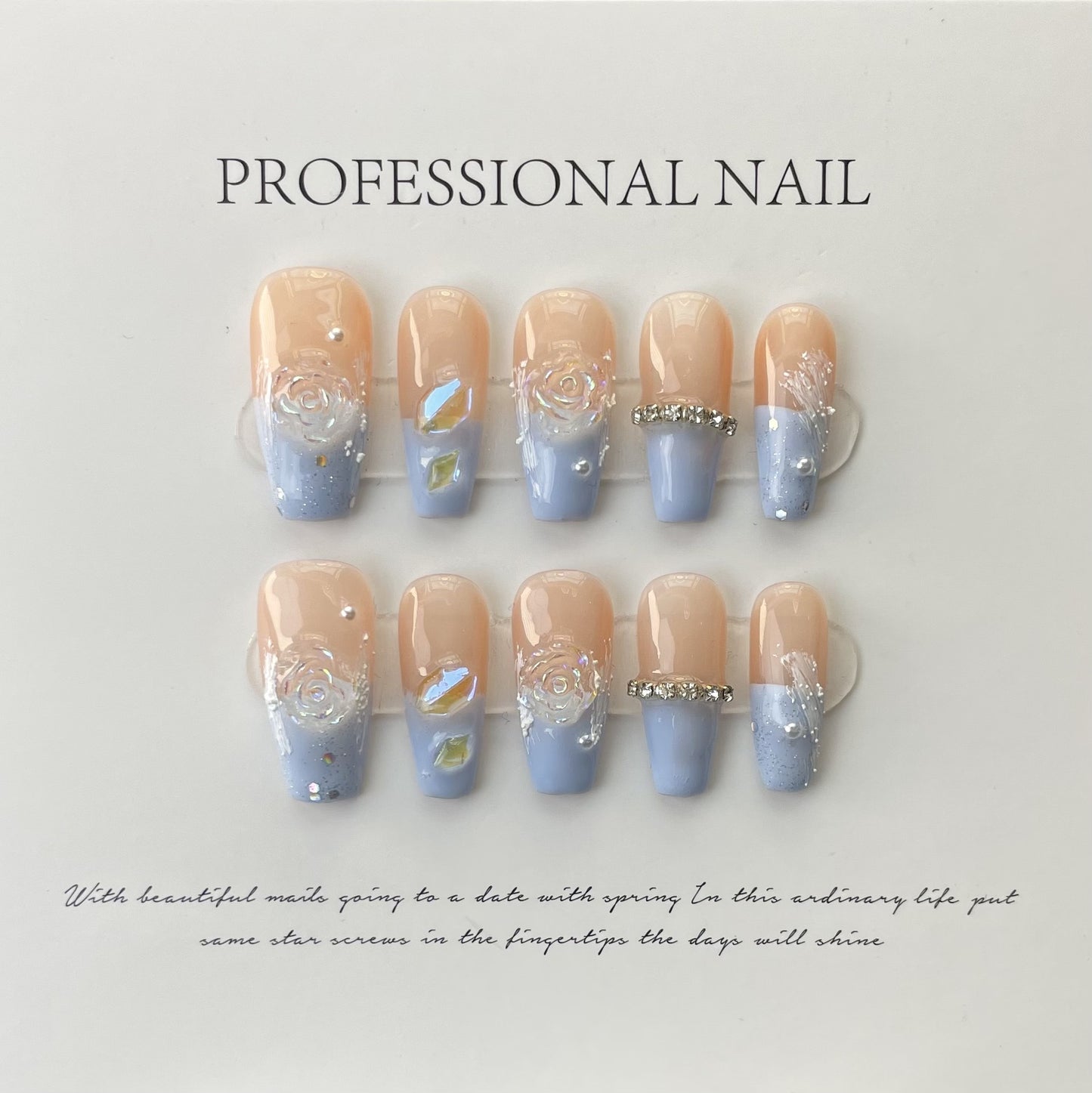 Sea salt camellia nail pink-blue summer nail art