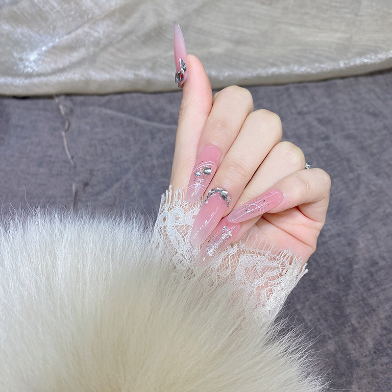 Hand-made nail art pink blush fake nail